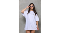 Kadın Baskılı T-Shirt Kısa Kol Bisiklet Yaka Oversize Rahat Kalıp Günlük Tişört - Beyaz Kadın Baskılı T-Shirt Kısa Kol Bisiklet Yaka Oversize Rahat Kalıp Günlük Tişört - Beyaz