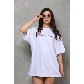 Kadın Baskılı T-Shirt Kısa Kol Bisiklet Yaka Oversize Rahat Kalıp Günlük Tişört - Beyaz