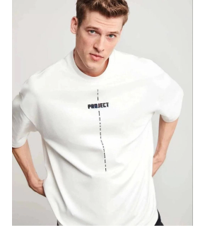 Erkek Kısa Kol Yazlık Tişört Bisiklet Yaka Baskılı Oversize T-Shirt - Beyaz