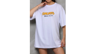 kadın Bisiklet Yaka Baskılı Oversize T-Shirt - Beyaz kadın Bisiklet Yaka Baskılı Oversize T-Shirt - Beyaz