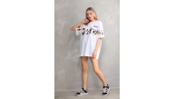 kadın Bisiklet Yaka Baskılı Oversize T-Shirt - Beyaz kadın Bisiklet Yaka Baskılı Oversize T-Shirt - Beyaz
