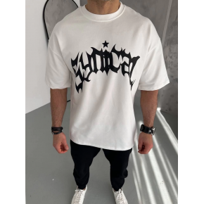 ERKEK Tişört Bisiklet Yaka Baskılı Kısa kol T-Shirt - Beyaz