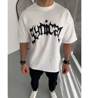 ERKEK Tişört Bisiklet Yaka Baskılı Kısa kol T-Shirt - Beyaz