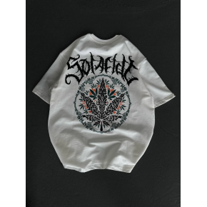 Kadın Baskılı T-Shirt Kısa Kol Bisiklet Yaka Oversize Rahat Kalıp Günlük Tişört   - Beyaz
