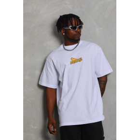 Erkek Kısa Kol Yazlık Tişört Bisiklet Yaka Baskılı Oversize T-Shirt - Beyaz