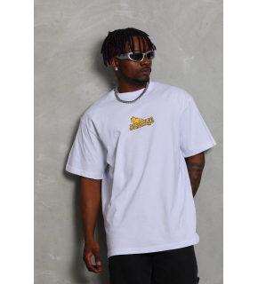 Erkek Kısa Kol Yazlık Tişört Bisiklet Yaka Baskılı Oversize T-Shirt - Beyaz