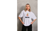 Kadın Baskılı T-Shirt Kısa Kol Bisiklet Yaka Oversize Rahat Kalıp Günlük Tişört - Beyaz Kadın Baskılı T-Shirt Kısa Kol Bisiklet Yaka Oversize Rahat Kalıp Günlük Tişört - Beyaz