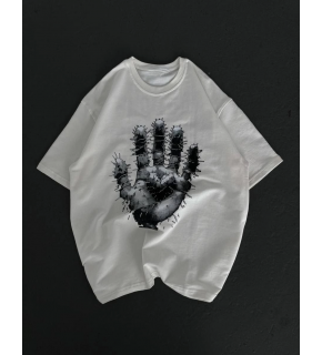 Kadın Baskılı T-Shirt Kısa Kol Bisiklet Yaka Regular Fit Rahat Kalıp Günlük Tişört - Beyaz