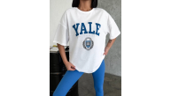 Kadın Kısa Kol Yazlık Tişört Bisiklet Yaka YALE Baskılı T-Shirt - Beyaz Kadın Kısa Kol Yazlık Tişört Bisiklet Yaka YALE Baskılı T-Shirt - Beyaz