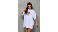 Kadın Baskılı T-Shirt Kısa Kol Bisiklet Yaka Regular Fit Rahat Kalıp Günlük Tişört - Beyaz Kadın Baskılı T-Shirt Kısa Kol Bisiklet Yaka Regular Fit Rahat Kalıp Günlük Tişört - Beyaz
