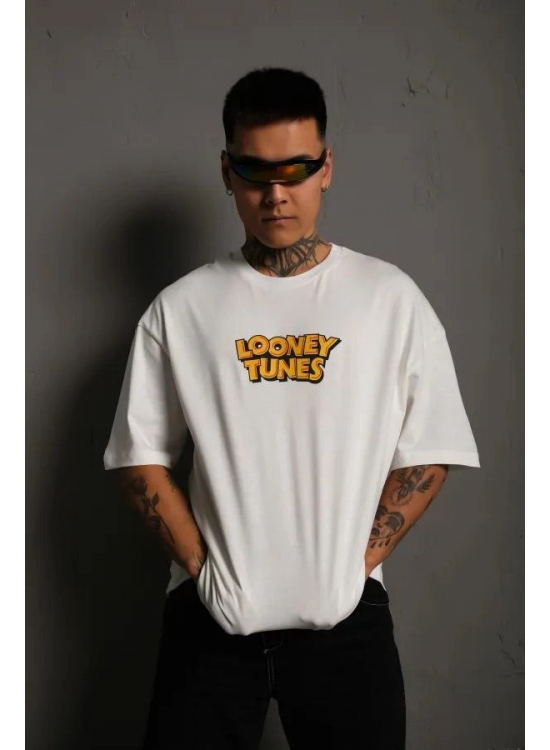 Erkek Bisiklet Yaka Baskılı Oversize Kısa kol T-Shirt - Beyaz Erkek Bisiklet Yaka Baskılı Oversize Kısa kol T-Shirt - Beyaz