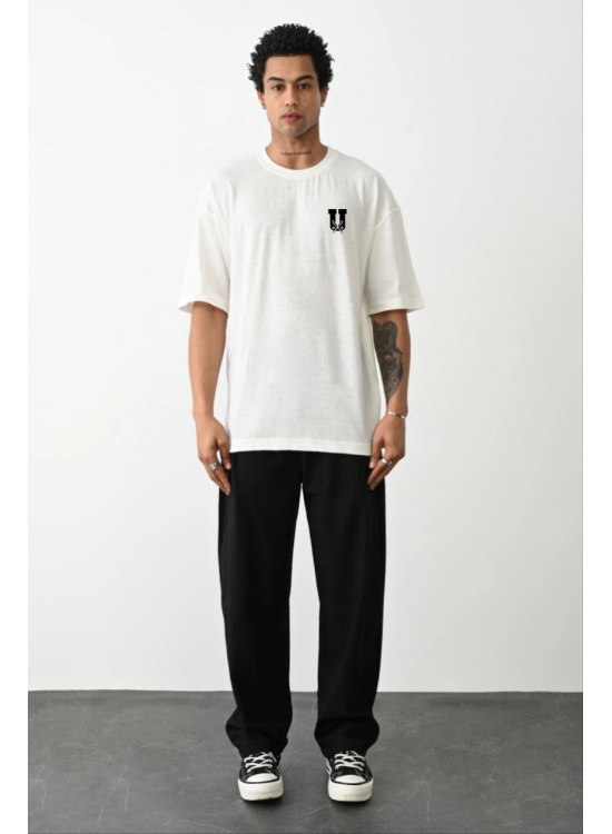 Erkek Kısa Kol Yazlık Tişört Bisiklet Yaka Baskılı Oversize T-Shirt - Beyaz Erkek Kısa Kol Yazlık Tişört Bisiklet Yaka Baskılı Oversize T-Shirt - Beyaz