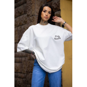 kadın Tişort Bisiklet Yaka Baskılı yazlık Kısa kol Oversize T-Shirt - Beyaz