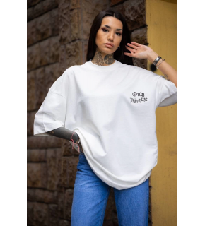 kadın Tişort Bisiklet Yaka Baskılı yazlık Kısa kol Oversize T-Shirt - Beyaz