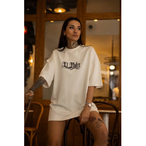 kadın Bisiklet Yaka Baskılı  Kısa kol Oversize T-Shirt - Beyaz