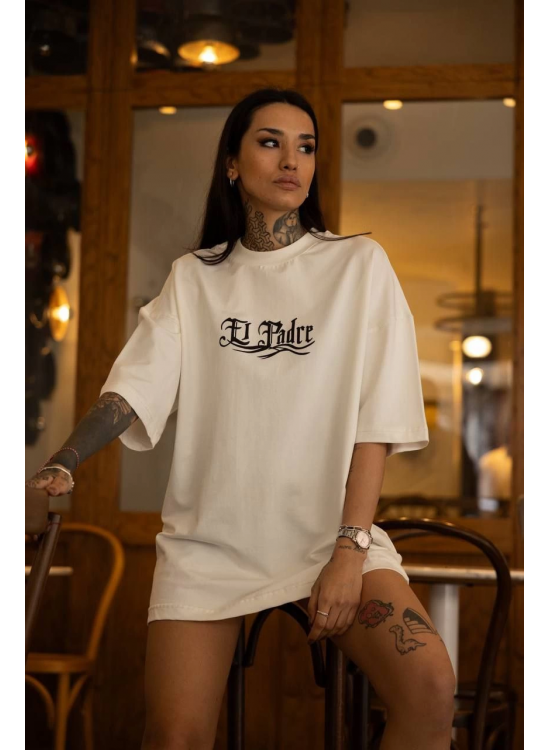 kadın Bisiklet Yaka Baskılı Kısa kol Oversize T-Shirt - Beyaz kadın Bisiklet Yaka Baskılı Kısa kol Oversize T-Shirt - Beyaz
