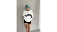 kadın Bisiklet Yaka Baskılı Oversize Kısa kol T-Shirt - Beyaz kadın Bisiklet Yaka Baskılı Oversize Kısa kol T-Shirt - Beyaz