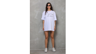 Kadın Kısa Kol Yazlık Tişört Bisiklet Yaka Baskılı Oversize T-Shirt - Beyaz Kadın Kısa Kol Yazlık Tişört Bisiklet Yaka Baskılı Oversize T-Shirt - Beyaz