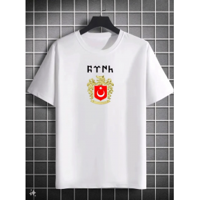Erkek Kısa Kol Yazlık Tişört Bisiklet Yaka Baskılı Oversize T-Shirt - Beyaz