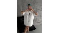 kadın Bisiklet Yaka Baskılı Oversize Kısa kol T-Shirt - Beyaz kadın Bisiklet Yaka Baskılı Oversize Kısa kol T-Shirt - Beyaz