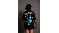 kadın Bisiklet Yaka Baskılı Oversize Kısa kol T-Shirt - Siyah kadın Bisiklet Yaka Baskılı Oversize Kısa kol T-Shirt - Siyah