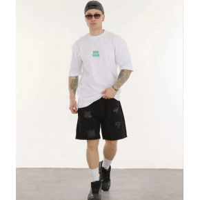 Erkek Kısa Kol Yazlık Tişört Bisiklet Yaka Baskılı Oversize T-Shirt - Beyaz