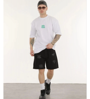 Erkek Kısa Kol Yazlık Tişört Bisiklet Yaka Baskılı Oversize T-Shirt - Beyaz