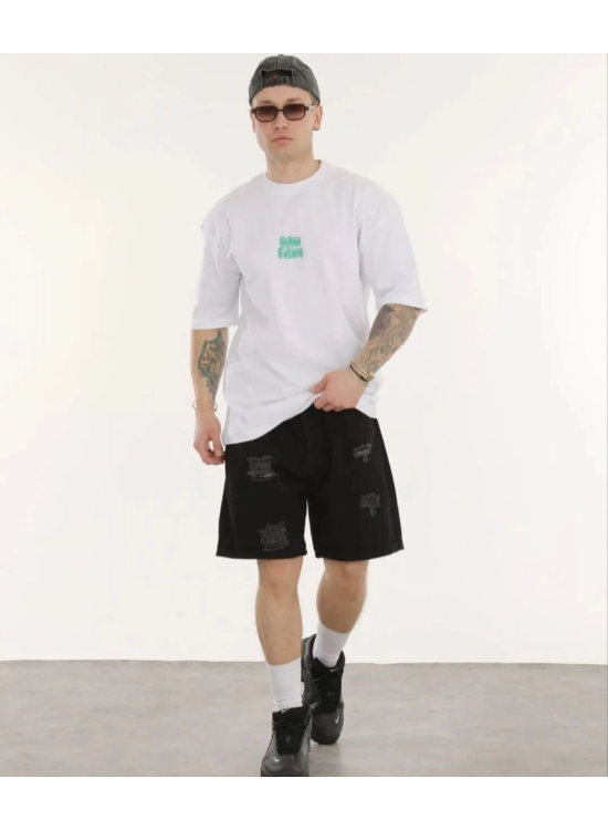 Erkek Kısa Kol Yazlık Tişört Bisiklet Yaka Baskılı Oversize T-Shirt - Beyaz Erkek Kısa Kol Yazlık Tişört Bisiklet Yaka Baskılı Oversize T-Shirt - Beyaz