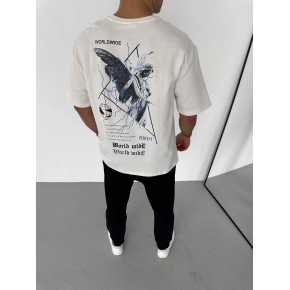 Erkek Yazlık Baskılı Tişört Bisiklet Yaka Kısa Kol Regular Fit T-Shirt - Beyaz
