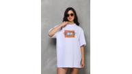 Kadın Baskılı T-Shirt Kısa Kol Bisiklet Yaka Oversize Rahat Kalıp Tişört - Beyaz Kadın Baskılı T-Shirt Kısa Kol Bisiklet Yaka Oversize Rahat Kalıp Tişört - Beyaz