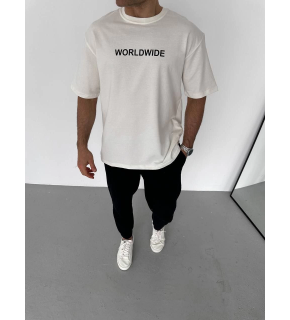Erkek Yazlık Baskılı Tişört Bisiklet Yaka Kısa Kol Regular Fit T-Shirt - Beyaz