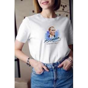Kadın Kısa Kol Yazlık Tişört Bisiklet Yaka ATATÜRK Baskılı T-Shirt - Beyaz