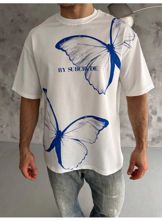 Erkek Kısa Kol Yazlık Tişört Bisiklet Yaka Baskılı Oversize T-Shirt - Beyaz Erkek Kısa Kol Yazlık Tişört Bisiklet Yaka Baskılı Oversize T-Shirt - Beyaz