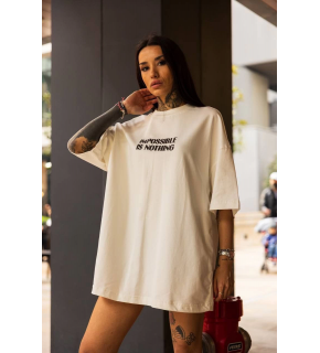Kadın Bisiklet Yaka Baskılı Oversize  Kısa kol T-Shirt - Beyaz