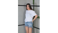 Kadın Bisiklet Yaka Baskılı Kısa kol Oversize T-Shirt- Beyaz Kadın Bisiklet Yaka Baskılı Kısa kol Oversize T-Shirt- Beyaz