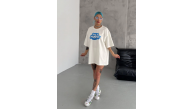 Kadın Kısa Kol Yazlık Tişört Bisiklet Yaka Baskılı Oversize T-Shirt - Beyaz Kadın Kısa Kol Yazlık Tişört Bisiklet Yaka Baskılı Oversize T-Shirt - Beyaz
