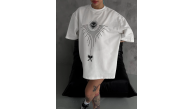 kadın Bisiklet Yaka Baskılı Oversize Kısa kol T-Shirt - Beyaz kadın Bisiklet Yaka Baskılı Oversize Kısa kol T-Shirt - Beyaz