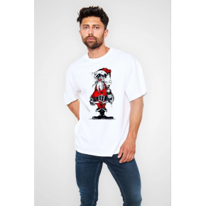 Erkek Kısa Kol Tişört Bisiklet Yaka Yeni Yıl Baskılı T-Shirt - Beyaz