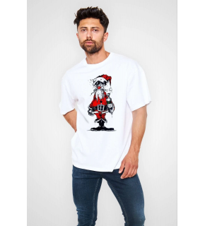 Erkek Kısa Kol Tişört Bisiklet Yaka Yeni Yıl Baskılı T-Shirt - Beyaz