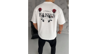 Erkek Kısa Kol Yazlık Tişört Bisiklet Yaka Baskılı Oversize T-Shirt - Beyaz Erkek Kısa Kol Yazlık Tişört Bisiklet Yaka Baskılı Oversize T-Shirt - Beyaz