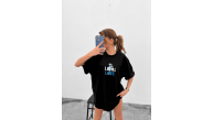 Kadın Tişort Bisiklet Yaka Baskılı Kısa kol Oversize T-Shirt - Siyah Kadın Tişort Bisiklet Yaka Baskılı Kısa kol Oversize T-Shirt - Siyah