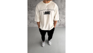 Erkek Kısa Kol Yazlık Tişört Bisiklet Yaka Baskılı Oversize T-Shirt - Beyaz Erkek Kısa Kol Yazlık Tişört Bisiklet Yaka Baskılı Oversize T-Shirt - Beyaz