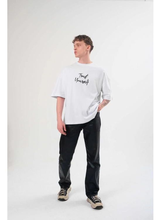 Erkek Bisiklet Yaka Baskılı Kısa kol T-Shirt - Beyaz