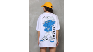 kadın Bisiklet Yaka Baskılı Oversize T-Shirt - Beyaz kadın Bisiklet Yaka Baskılı Oversize T-Shirt - Beyaz