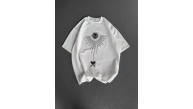 Erkek Kısa Kol Tişört Bisiklet Yaka GÜL Baskılı Oversize T-Shirt - Beyaz