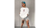 kadın Bisiklet Yaka Baskılı Oversize Kısa kol T-Shirt - Beyaz kadın Bisiklet Yaka Baskılı Oversize Kısa kol T-Shirt - Beyaz