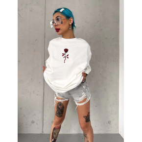 kadın Bisiklet Yaka Baskılı Oversize Kısa kol  T-Shirt - Beyaz