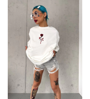 kadın Bisiklet Yaka Baskılı Oversize Kısa kol  T-Shirt - Beyaz