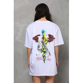 Kadın Baskılı T-Shirt Kısa Kol Bisiklet Yaka Regular Fit Rahat Kalıp Günlük Tişört - Beyaz