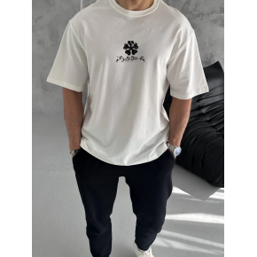 Erkek Kısa Kol Tişört Bisiklet Yaka YONCA Baskılı Oversize T-Shirt -  Beyaz